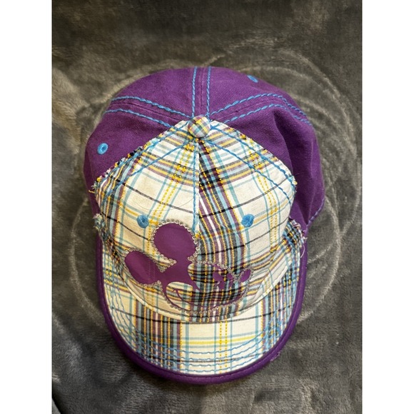 Disney Parks Hat Cap Strap Back Purple Plaid Mickey Mouse Rhinestone Womens OSFA - Picture 7 of 12